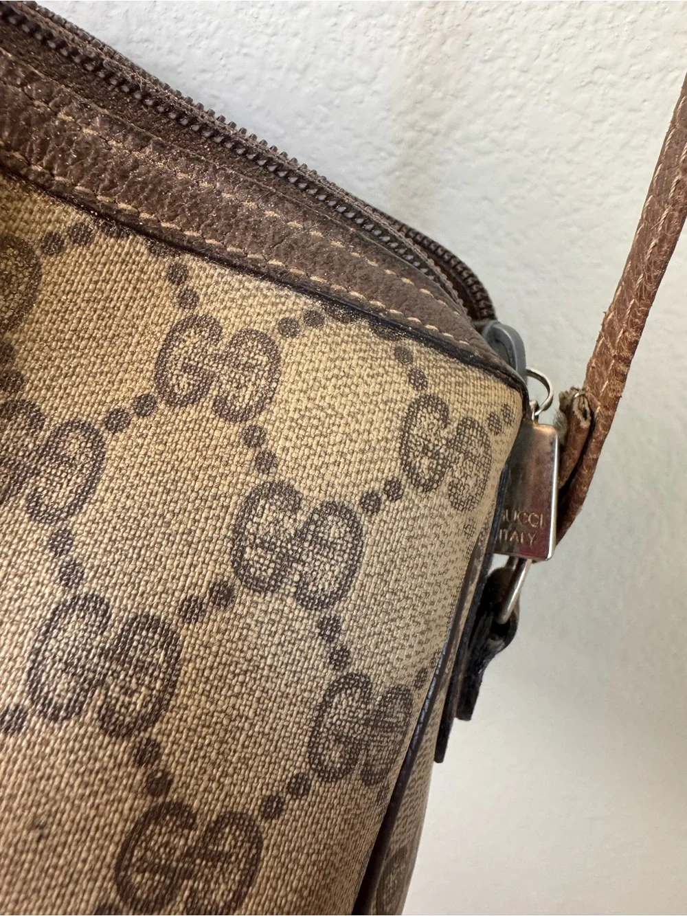 Vintage Gucci Brown & Beige GG Canvas Crossbody Bag